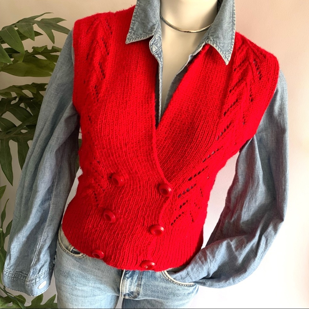 k n i t :: Vintage Hand Made Cable Knit Pointelle Sweater Vest - Picture 2 of 12